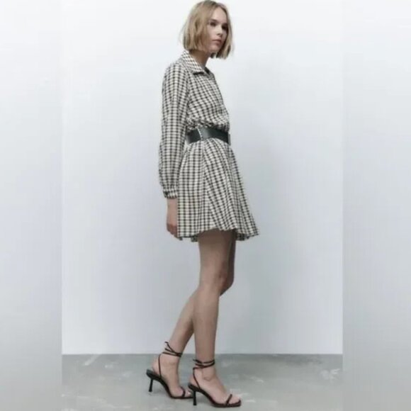 ZARA nwt CHECKED DRESS‎ WITH BELT - Picture 4 of 12